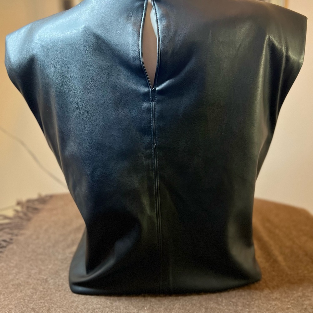 Faux Leather Cap Sleeve Top Calvin Klein